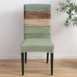 Couvrette de chaise de salle à manger verte rétro à grains en bois 4/6 / 8pcs Étui à la chaise élastique en spandex pour salle à manger maison de mariage