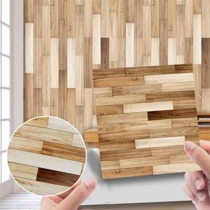 Pegatinas de pared de grano de madera Azulejos Etiqueta Autoadhesiva Impermeable PVC Cocina Baño Pisos Escaleras 3D Vinilo Película Calcomanía Extraíble 210929