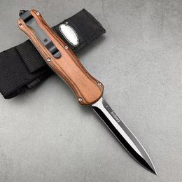 Couteau à Double Action automatique avec manche en bois, lame bicolore de qualité supérieure, pour la chasse en plein air, couteaux de survie d'auto-défense, outils AUTO EDC