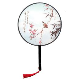 Houten Handvat Chinese Vintage Paleis Ronde Hand Fan Print Wedding Party Gift Gunst Dansvoorstelling Rekwisieten ZC0868