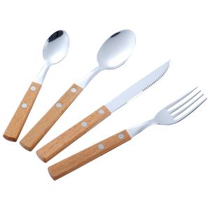 Houten handgreep bestek mes flatware 304 roestvrij staal servies servies servies biefstuk vork lepel theelepel theelepel