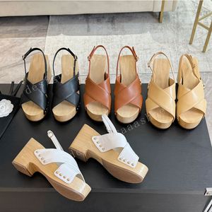 Houten hakken sandaal boston klompen ontwerper sandalen dames platform wedge heel sandale womandress schoenen luxe sanale top spiegelkwaliteit echte lederen kruisbanden