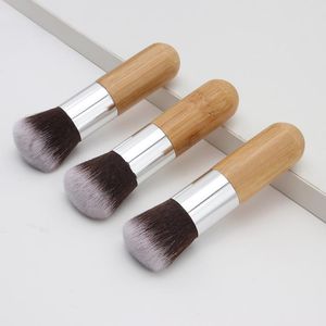 Cepillo de base de maquillaje con mango de madera para el hogar Cepillos superiores redondos de bambú Multifunción Colorete en polvo Herramientas cosméticas SN4758