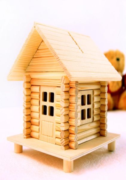 Wood House Piggy Bank Chalet Modèle 68 pièces DIY HUT MODÈLE MODÈLE MONDE ASSEPLÉ CA