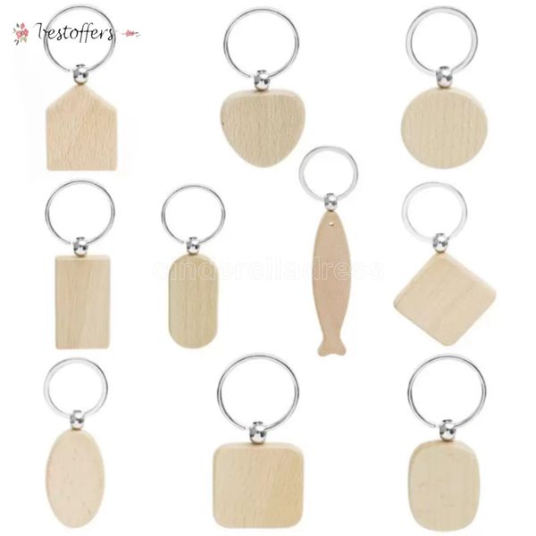 Llavero de madera Party Favors Favores en blanco Personalizado Personalizado Nombre de etiqueta ID Colgante Key Anillo Débil Regalo de cumpleaños En stock BDC03