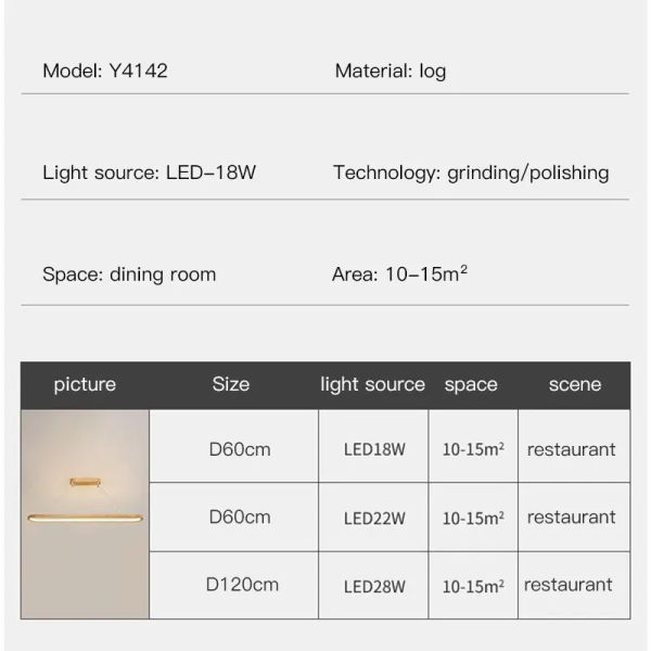 Lámpara colgante de madera/LED para comedor decoración mínima del hogar anillo de mesa larga cocina lámpara de lámpara colgante moderna accesorio de luz interior