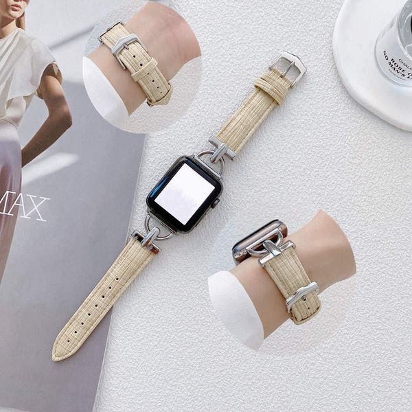 Bande de lignes en bois avec joli connecteur pour bracelets de montre en cuir véritable Apple Smart Straps 41mm 45mm 38mm 40mm 44mm Iwatch 3 4 5 7 42mm Boucle Femmes présentes
