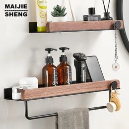 Hout Mat Zwart Badkamer Hoekplanken Keuken Wandplank Douche Bad Shampoo Opbergrek Badkamer Accessoires 20-50cm 240131