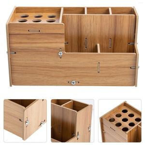 Madera de peinado multipropósito de madera Caja de almacenamiento de peinado de soporte Barbershop Caja de herramientas para la barbería Suministros de soporte de tijera