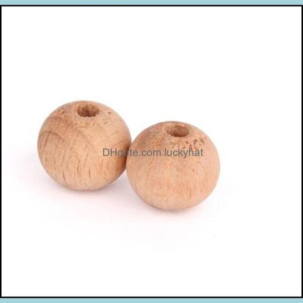 Perles rondes en bois de couleur naturelle, 20mm, 15mm, 12mm, 10mm, plomb de haute qualité, accessoires de bijoux à bricoler soi-même, vente en gros, 437 T2, livraison directe Dhahx