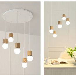 Lampes suspendues en bois Vintage rétro Loft lampe suspendue industrielle pour salon cuisine maison Luminaire décor en bois Luminaire