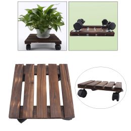 Plante de plante en bois Planteur intérieur Caddy Round / Square Flower Pot Trolley Plant Plant Caddy Stand Roules Roule d'extérieur Dolly