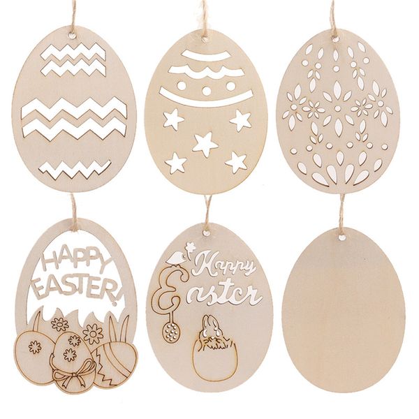 Produits en bois décoration de pâques pendentif oeuf accessoires de fête de famille décoration de la maison copeaux de bois peints à la main pour enfants