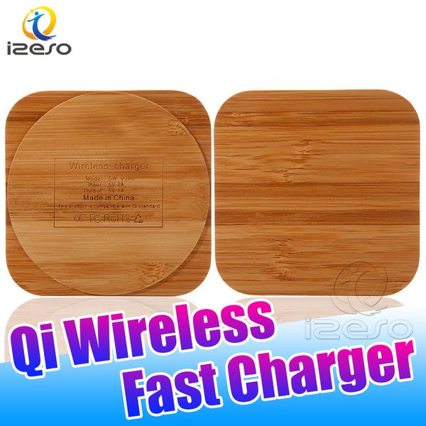 Wood Qi Wireless Charger Pad Bamboo Qi-enable Fast Charging Pads pour iPhone 13 12 Pro Max 11 Samsung S21 Ultra Chargeurs avec emballage de vente au détail izeso