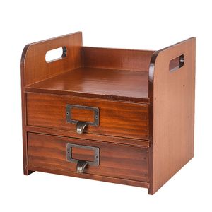 Houten retro organizer doos Desktop Vanity Cosmetics sieraden opslagsysteem multifunctionele bureaubestandsopslaglade