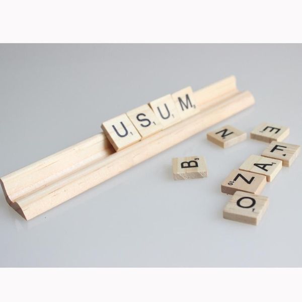 Baldosas de Scrabble de madera, reglas de soporte de letras, 19 cm de largo, sin letras, soportes de madera, 20 piezas 293C