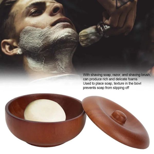 Bol à rasage en bois pour hommes Hauts de mousse de rasage humide avec feuille de brosse à barbe de couvercle Easy Clean durable