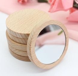 Petit miroir rond en bois, miroir de poche Portable, Mini miroir de maquillage, cadeau de fête de mariage, Logo personnalisé