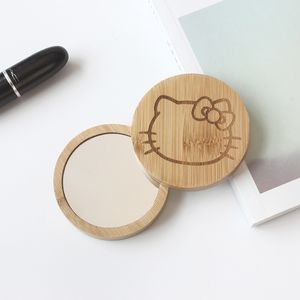 Bois Petit Miroir Rond Portable Miroir De Poche En Bois Mini Miroir De Maquillage Faveur De Fête De Mariage Cadeau Logo Personnalisé DH8757