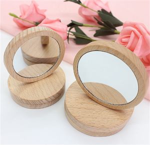 Espejo redondo pequeño de madera, espejo de bolsillo portátil, Mini espejo de maquillaje de madera, recuerdo de fiesta de boda, regalo, logotipo personalizado JL1682