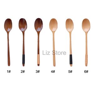 Wood Spoon Coffee Stirring Spoon Milk Honey Spoons Eco-friendly Long Handle Soup Scoop Cake Dessert Teaspoon Kitchen Tableware TH0750