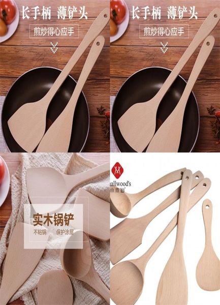 Cuchara de madera Espátula Eco Friend Utensilio de cocina de madera Cuchara Cocina Cocina Freír Palas para mezclar Mango largo Espátula para hornear Cucharas 534273681