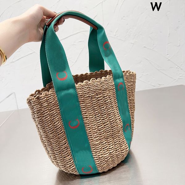 Sac de paille en bois Sac de seau au crochet Femmes Panier Sac de plage Designer Sacs à main d'épaule de luxe Toile Totes Ouvert Lrage Capacité Mode Lettre Impression Fond en cuir