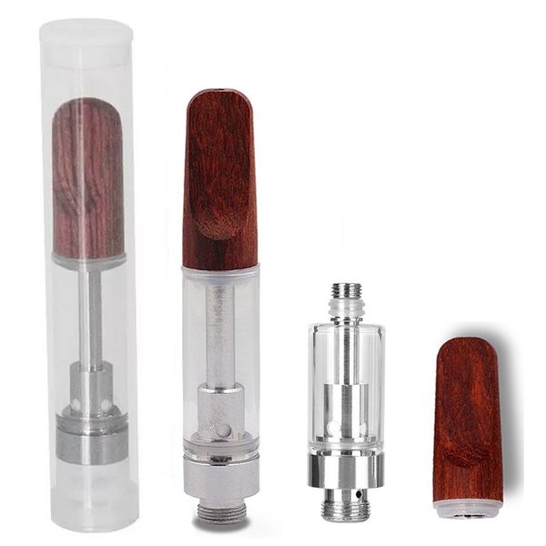 Cartouches de vape en verre et céramique en bois TH205, 0.5ml, 0.8ml, 1.0ml, 510 fils, chariots vides avec tubes en plastique