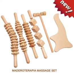 Massage de thérapie en bois Ensemble MADEROTERAPIA MASSAGEUR ROLLER ANTICLULILITE SLAPING GUA SHA POUR CORPS FOOD MASAJEADOR 240415