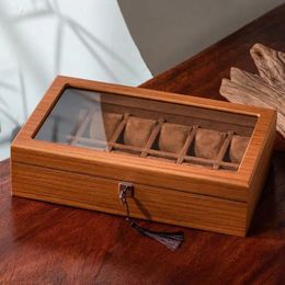 Caja de almacenamiento de madera para exhibición de relojes, estuche de moda con soporte de cerradura para hombres, regalo de colección de relojes 240122