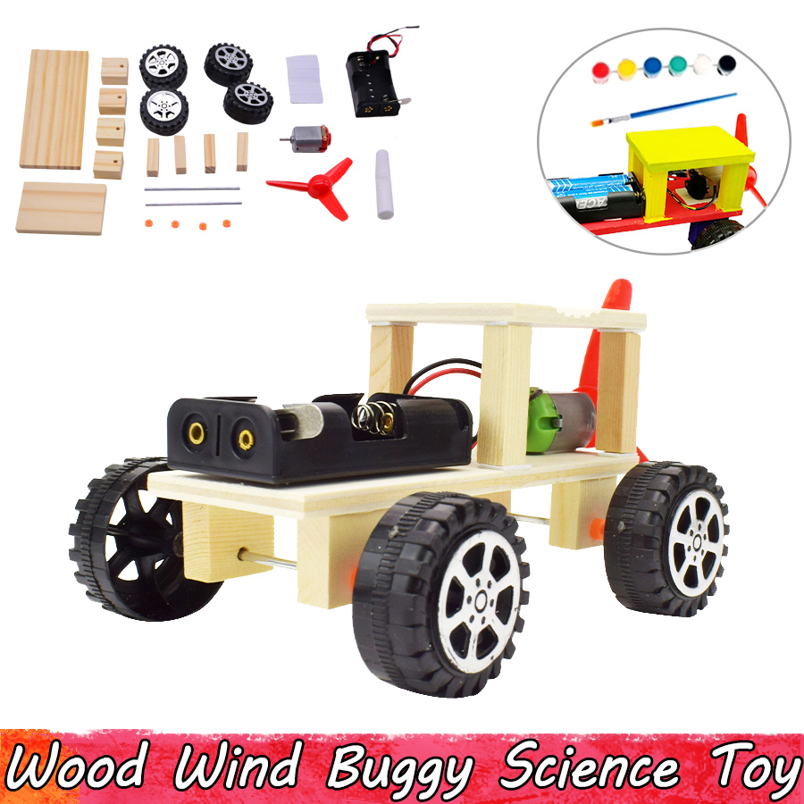 Wood Wind Buggy Experiment Science Toys DIY Assembling Educational Toys for Children Improve Brain Ability Gifts