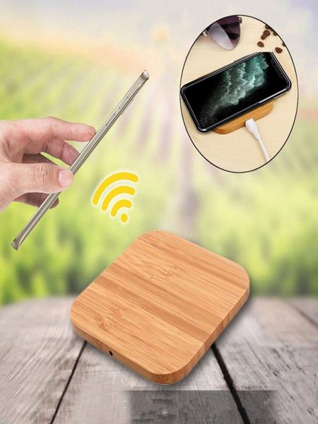 WOODED Cargador inalámbrico de bambú Almohadilla de madera Qi Base de carga rápida Cable USB Tableta para iPhone 11 Pro Max Samsung Note10 Plus5336028