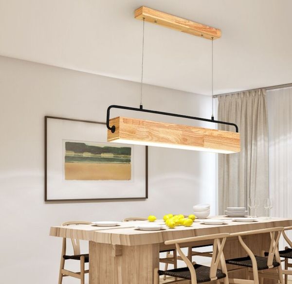 Luces colgantes LED de madera de 220V de forma larga para comedor barra de madera lámpara colgante restaurante accesorios de iluminación de suspensión MYY