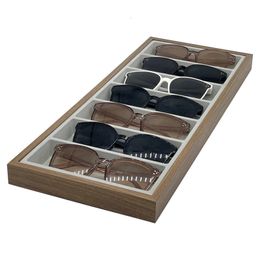 Lunettes en bois à 7 lunettes d'affichage des lunettes de soleil Countes Countes de stockage Storag Rack Jewelry Organizer Rangement Case 240327