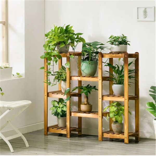 Support de plantes de jardin en bois à 8 niveaux, présentoir de stockage de fleurs en pot d'intérieur et d'extérieur pour plantes vertes 240109
