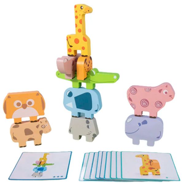 Bloque de animales de madera forma de juego de juego de juego de rompecabezas Juguete Montessori Fine Motor Training Toys para niños