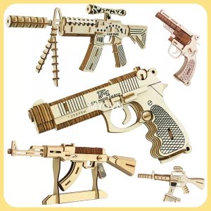 Pistola de ensamblaje de madera para niños, modelo de rompecabezas, Rifle AK47, modelo de pistola de juguete 3D, no se puede disparar, juguetes educativos para niños, adultos, regalos