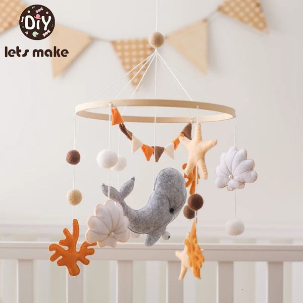 Bébé en bois Rattles Soft Felt Sea Animal Whale Scallop Cloud suspendu Pendre Bell Mobile Crib montessori Toys for Kids Gift 240408