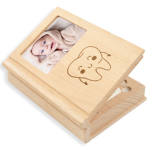 Boîte de dents de bébé en bois bébé Keepakesakes Enfants chinois anglais japonais bébé bébé fœtal Boîte de rangement de dents de dents garçons cadeaux