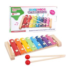 Xilófono de madera para bebés, instrumentos musicales para niños, juguete de 8 teclas, golpes manuales con mazos, juguetes educativos preescolares, regalo de cumpleaños para niños, niñas y niños