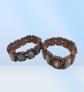 Houten kraal Maria Jezus heiligen armband heilige gift armbanden rozenkrans charme sieraden katholieke religieuze elastische christelijke 468 Z24366289