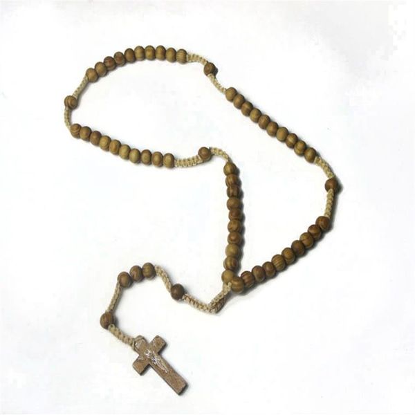 Collier charme chrétien en bois Cross en bois