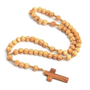 Cuentas de madera cuentas de madera católica Cristo Jesús Collar cruzado religioso Masculino y femenino Cadena colgante