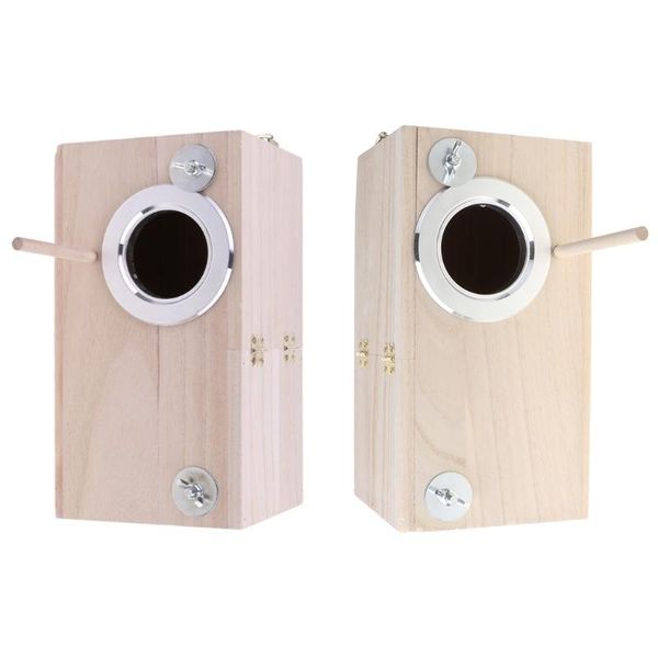 Caja de madera para cría de pájaros, caja de apareamiento para periquitos con ventana transparente para Q0KA267v