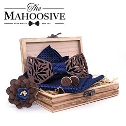 Peque de madera Tada de mano Set de madera de madera Bowtie gemidos de la solapa floral broche de flor corbata gravata corbata para hombres noeud papillon 240418