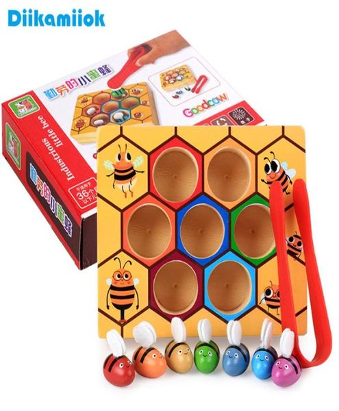 Bloques de construcción de madera para niños inclinados, juego de colmena de educación temprana Montessori, Clip cognitivo de Color infantil, abeja pequeña Educatinal1076175