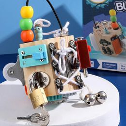 Houten drukke kubus kleur sleutel slot vissen druk bordblok montessori sensorisch speelgoed vroege leer educatieve geschenken voor babykinderen 240510