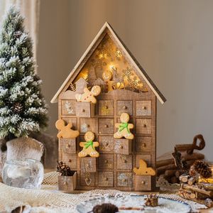Houten christmas advent kalender doos herbruikbare huis kind snoep gift opbergdoos 25Villable laden creatief kerst ornament 201127