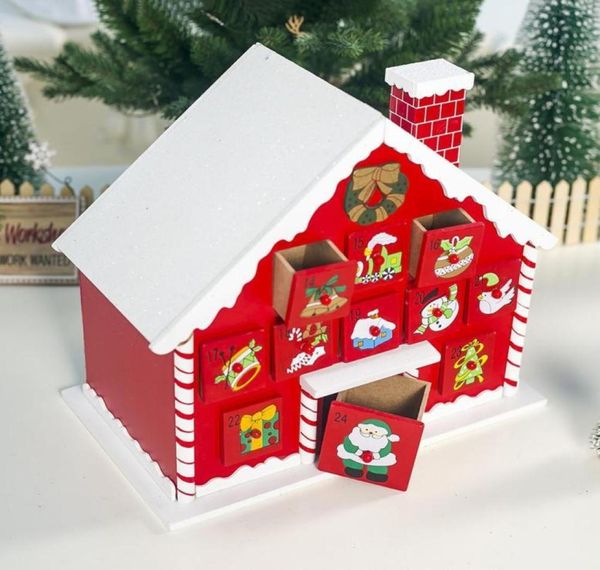 Calendrier de l'Avent de Noël en bois avec tiroirs Children039s Boîte de rangement de cadeaux de bonbons Calendrier de Noël Décoration de Noël Y20108116028