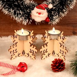 Houten Kerst Candle Houder Set 12 Stks / Set Kandelaar Bouwblok Holiday Party Houten DIY Candle Holder Decor